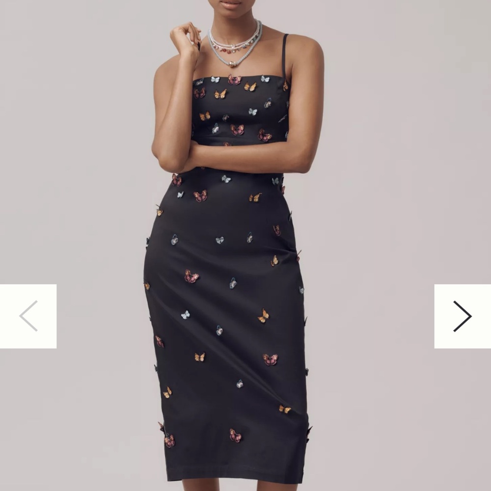 The Brynne 3D Spaghetti-Strap Midi Dress by Maeve: Butterfly-Embellished Edition